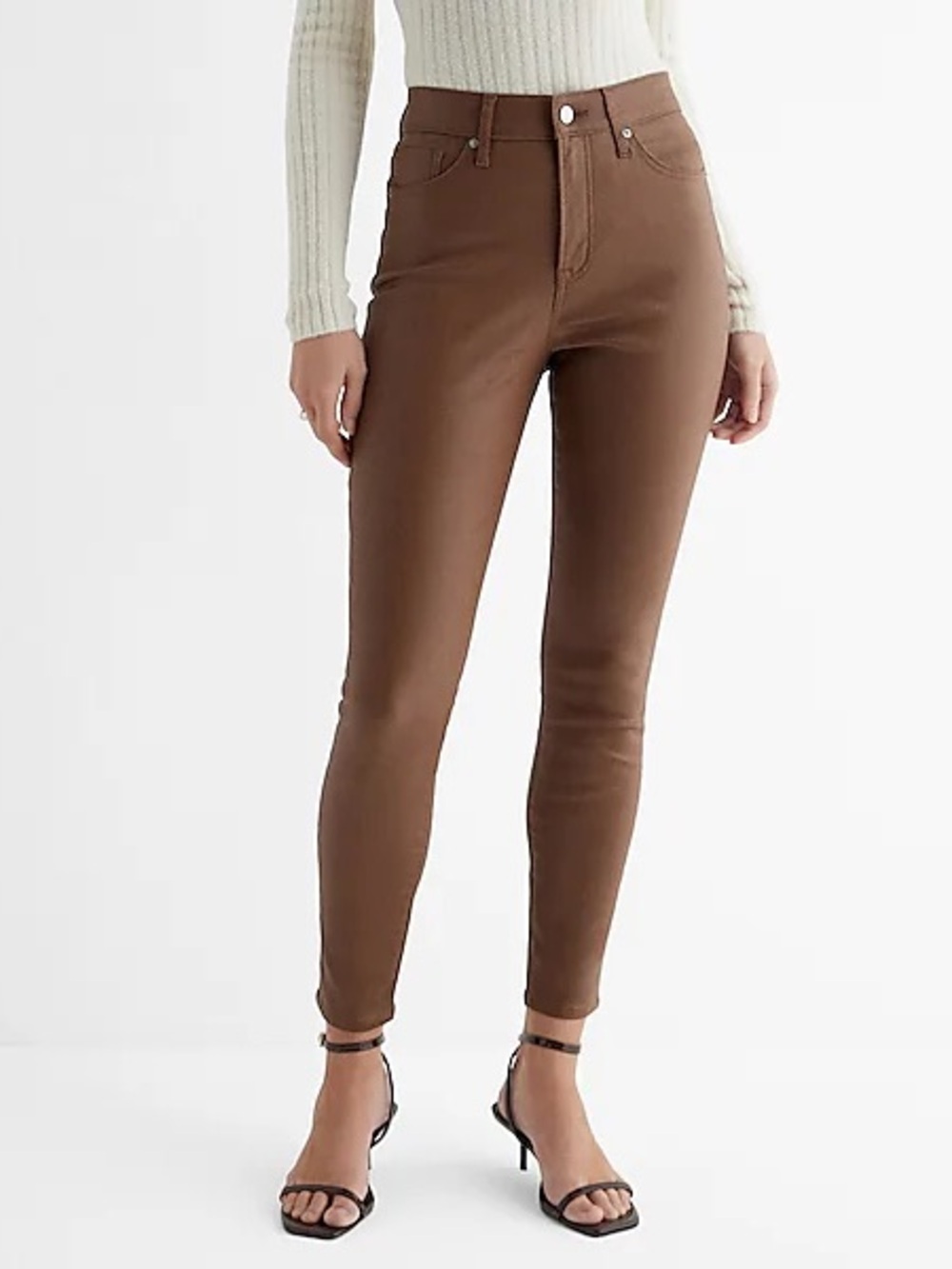 L’Agence Margot Skinny High Rise Coated Sheen Jean Pant Mocha Brown 27x 25